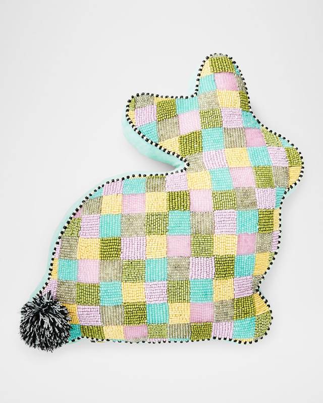 Multi-Check Bunny Shaped Throw Pillow